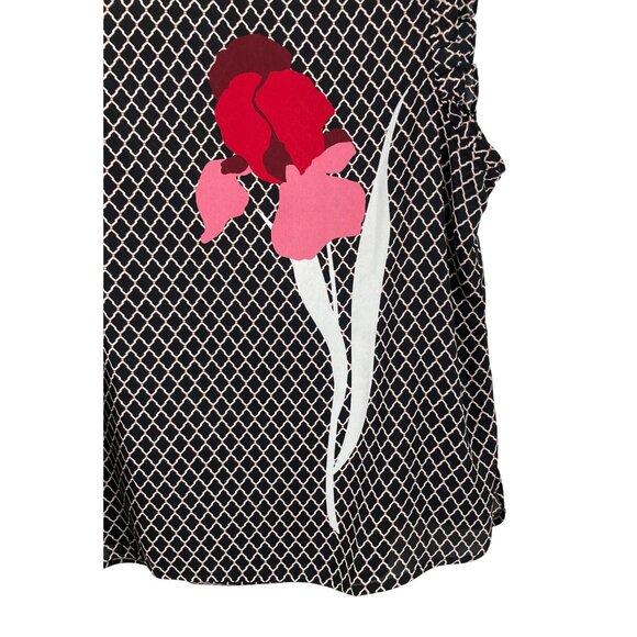 Liz Claiborne Black White Diamond Pattern w/ Bold Red Floral Print Womens Size L - Picture 4 of 9